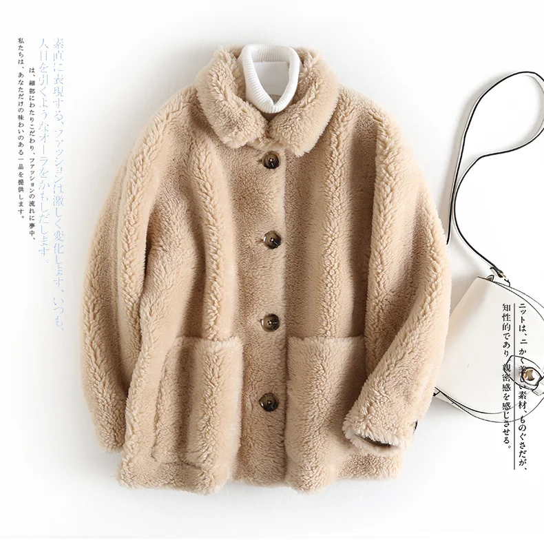 Женское зимнее плюшевое пальто из натурального овечьего меха, Женское пальто из натуральной шерсти, мягкая замшевая кожаная куртка с подкладкой R146