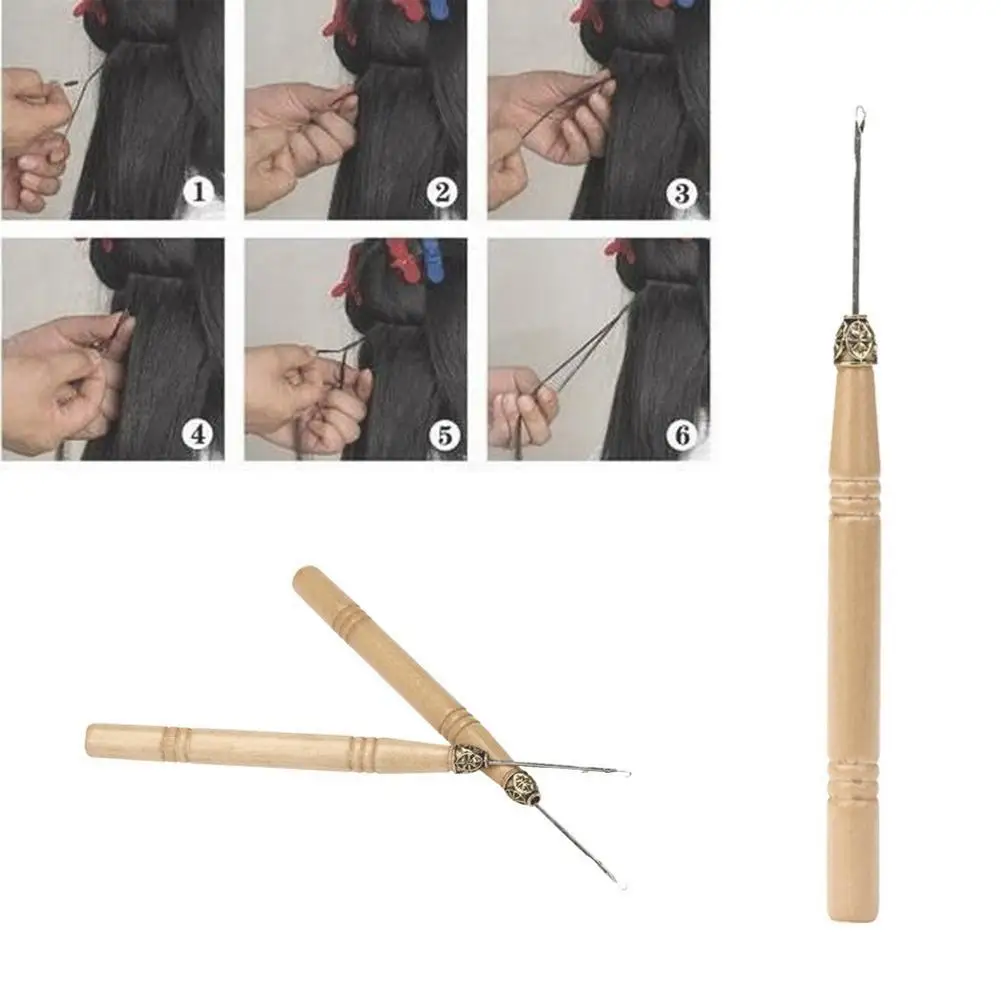 New Wood Handle Crochet Needle Wig Hair Extension Threader Pulling Knitting Tool | Красота и здоровье