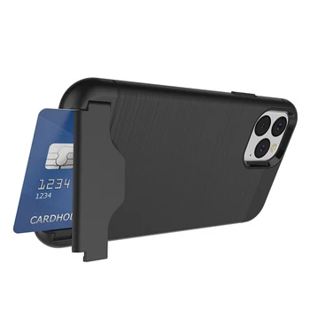 

500pcs Hybrid Wire Drawing Hard Armor Case For iPhone 11 Pro Max XS XR X 8 7 6 6S Plus With Stand Card Holder Hard PC+TPU Cover