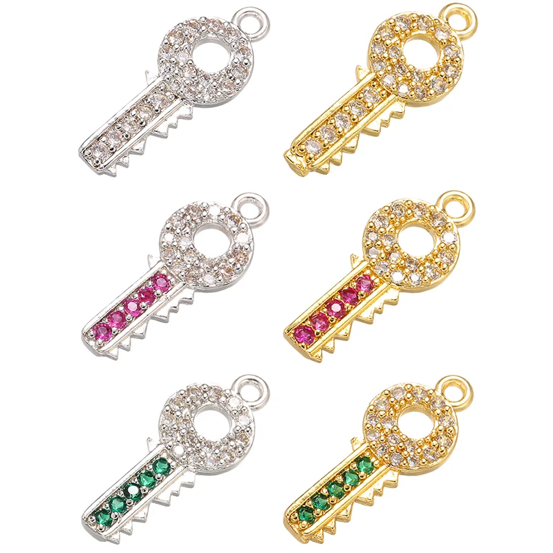 

ZHUKOU 7x17mm brass crystal key pendant for women handmade DIY necklace earrings bracelet jewelry accessories making model:VD615
