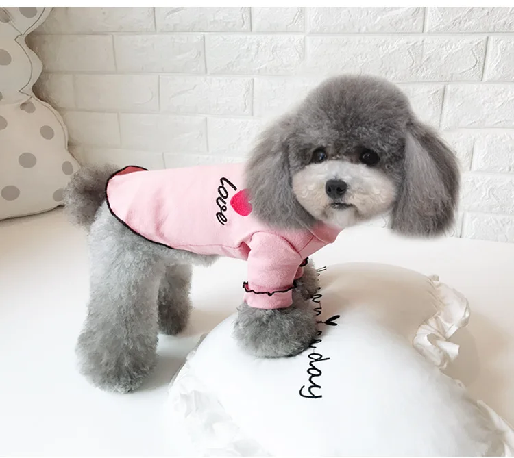 Pet Dog Clothes For Small Dogs Spring Autumn Clothes Chihuahua Puppy Clothing Winter Warm Heart Love Flower Lace Clothes