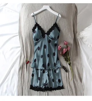 

Spring summer sexy halter shorts pajama woman ice silk thin Korean version lovely spot fresh student home wear
