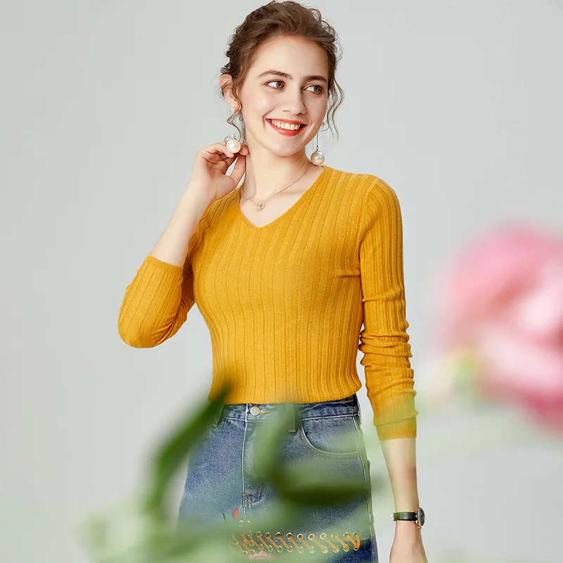 SuyaDream woman Wool sweaters 100%Wool V neck
