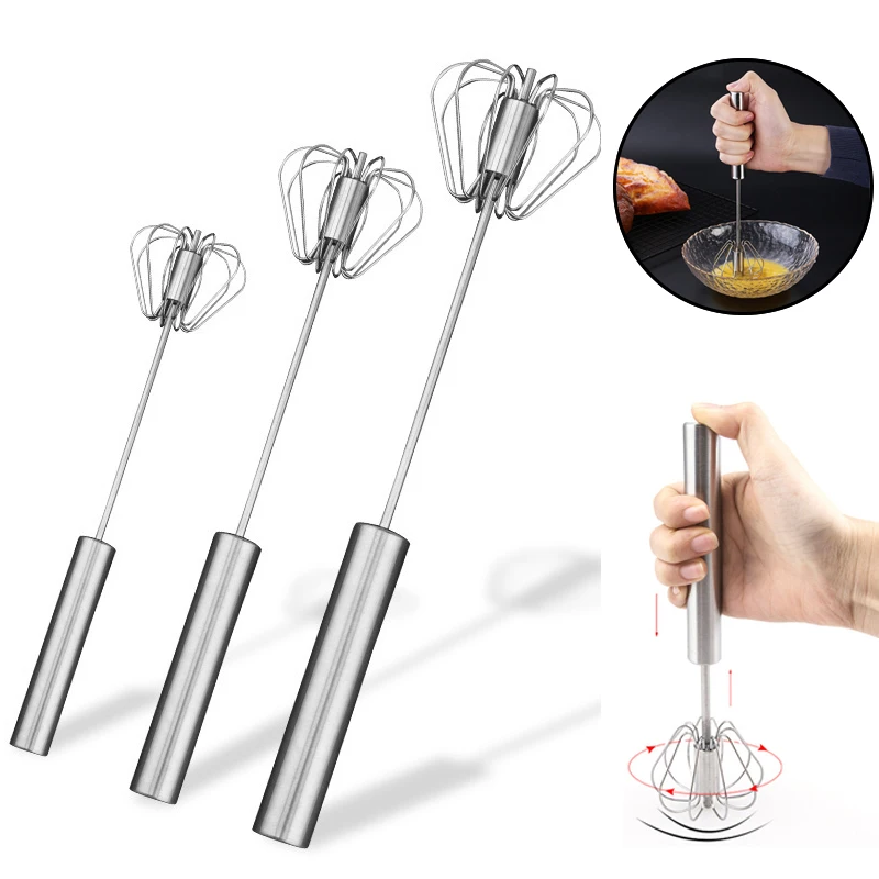Alriedy Fouet Semi-automatique En Acier Inoxydable - Fouet Rotatif - Push Easy Whisk Pour Battre Et Mélanger Les œufs, La Pâte Et Les Sauces