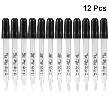 

12pcs 1ML Curved Head Glass Dropper Glass Pipette Lab Dropper Pipet With Scale Line Lab Accessories School Supplies For School