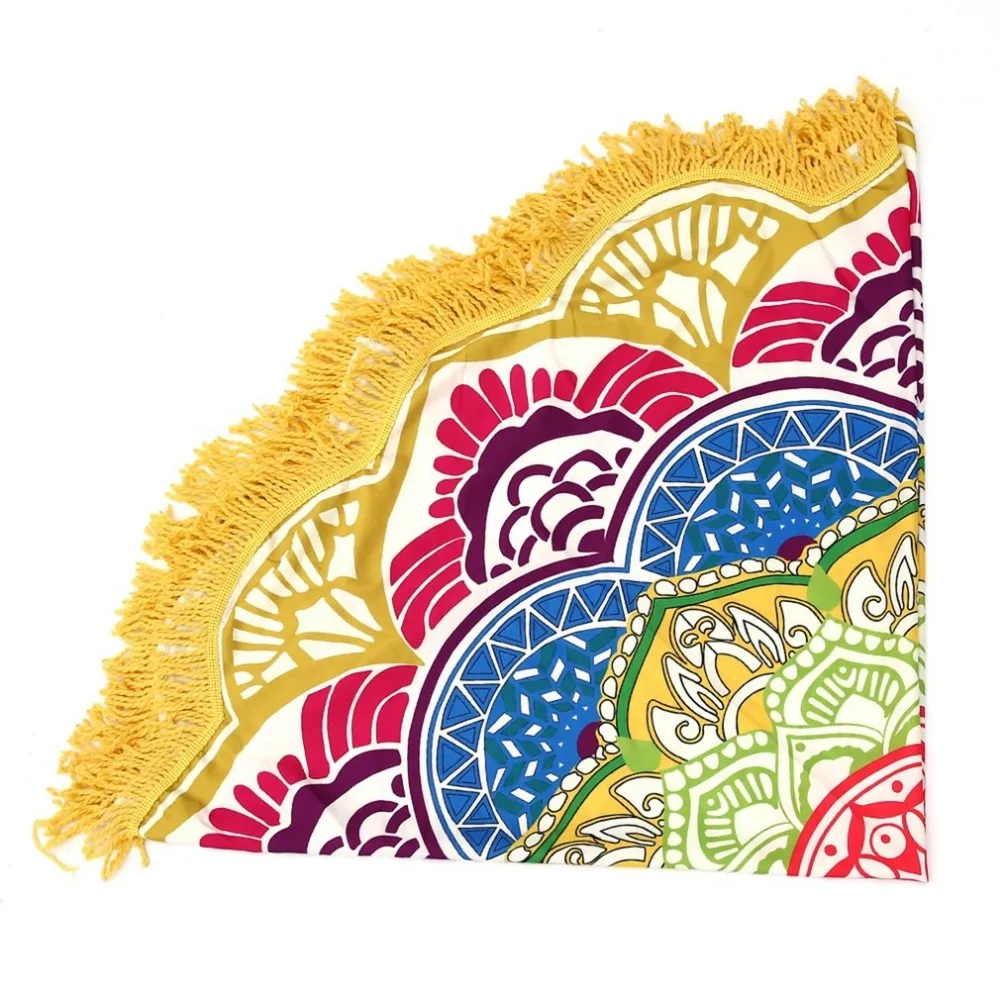 OUTAD Yoga Mat 147*147CM Round Towel Tapestry Tassel Decor With Flowers Pattern Circular Tablecloth Beach Picnic Mat