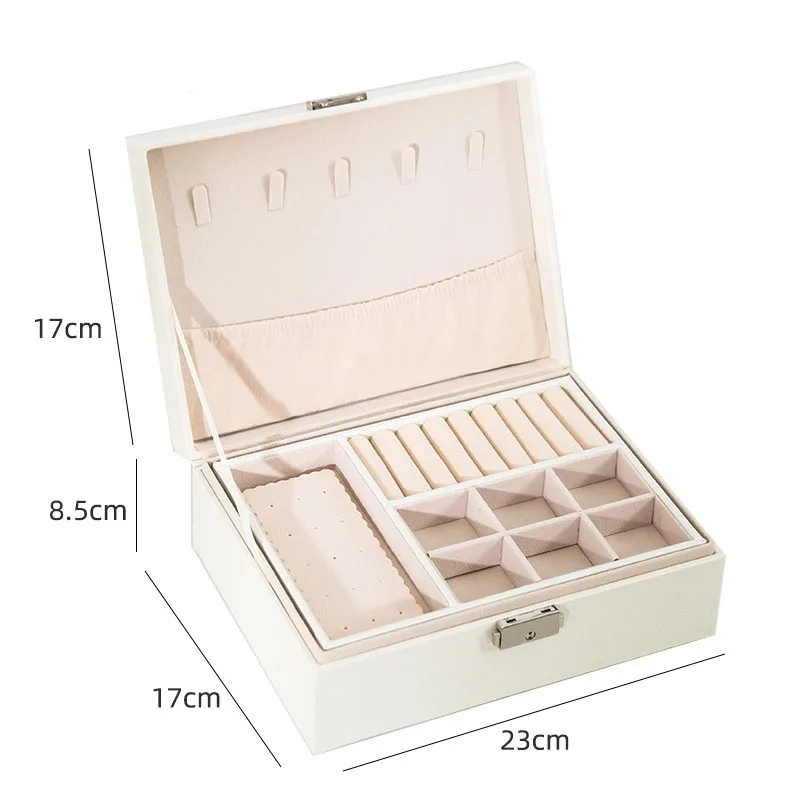 New Design Pu Leather Jewelry Box Double-Layer Wooden Case Princess Display Holder Women Gift with Lock