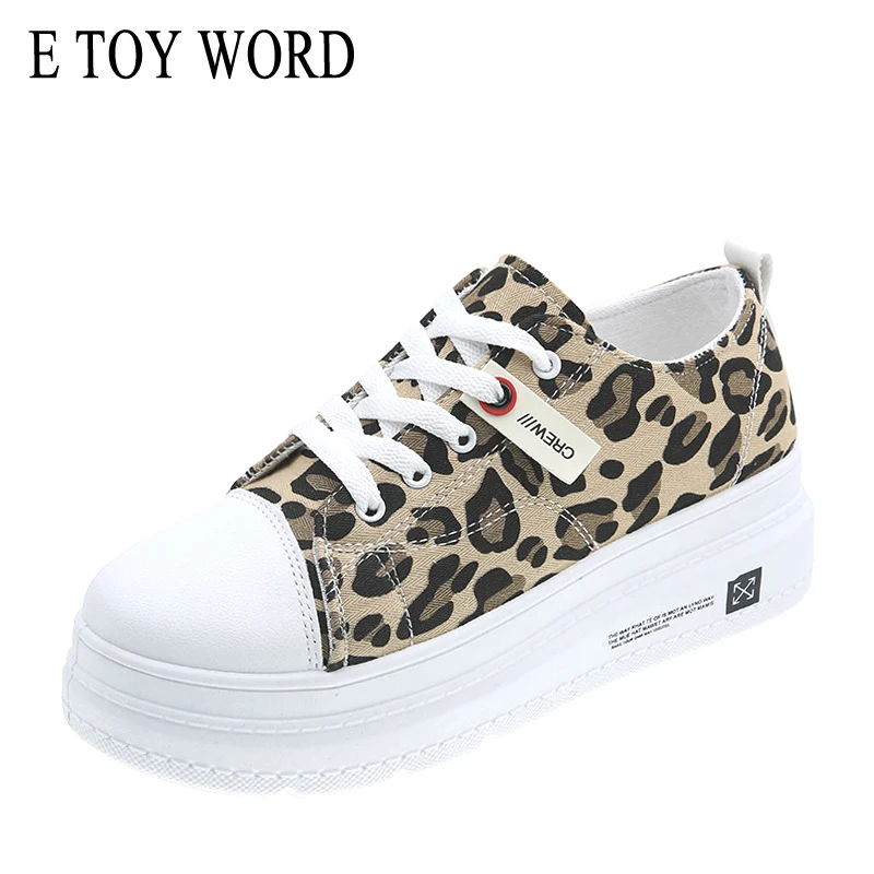 

E TOY WORD Leopard Sneakers Canvas Shoes Female 2019 Fashion Breathable Students Shoes thick-sole Platform Shoes Tenis Feminino