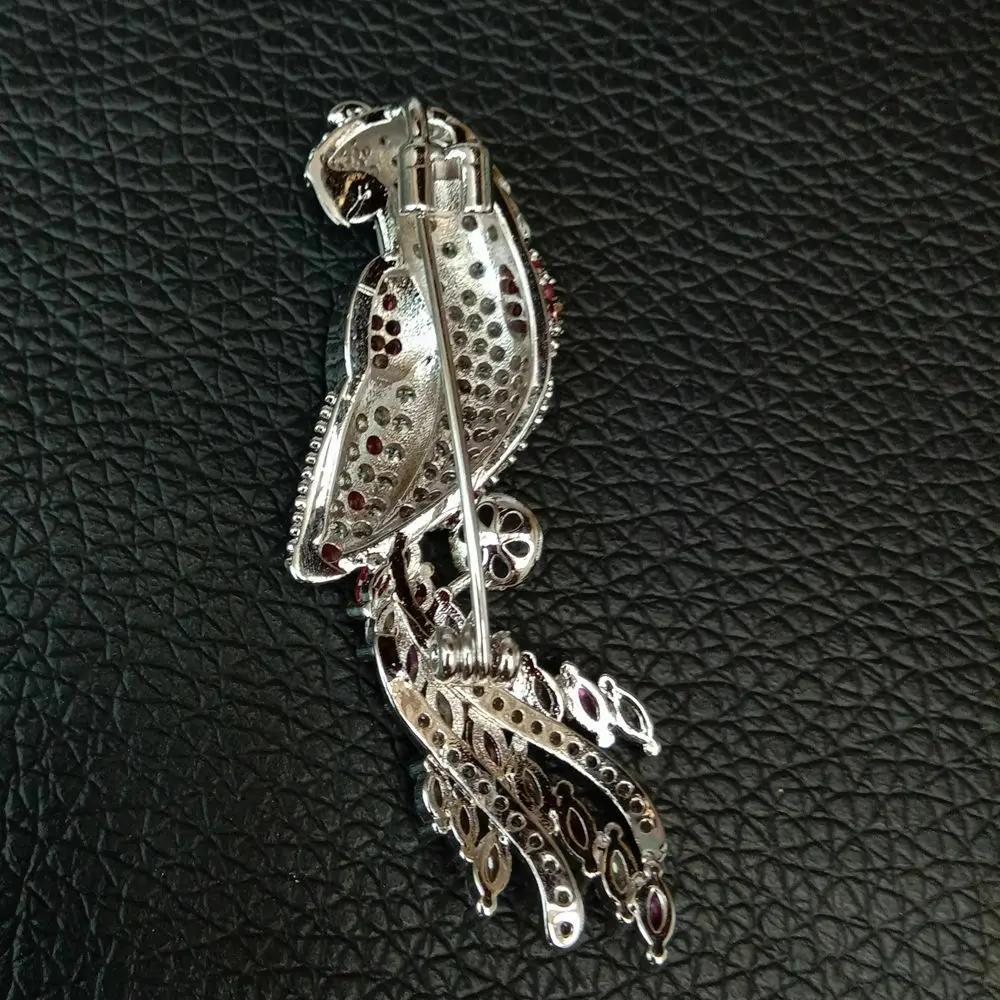 New Women's White Shell Pearl Golden Plated Mixed Color CZ Micro Parrot Brooch