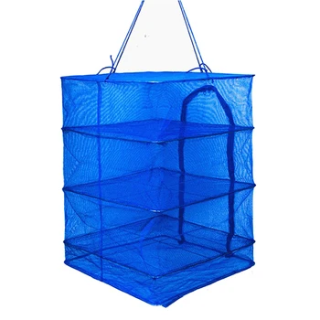 

4 Layers Foldable Fishing Net Drying Rack Hanging Vegetable Dishes Dryer Hanger Fishing Nets Bag for Home Outdoor Camping