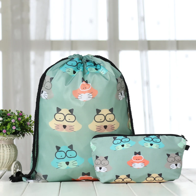 drawstring Suit Backpack drawstring bags fashion men Casual bags unisex Women's shoulder 3D Clutch bag Polyester animal cat new