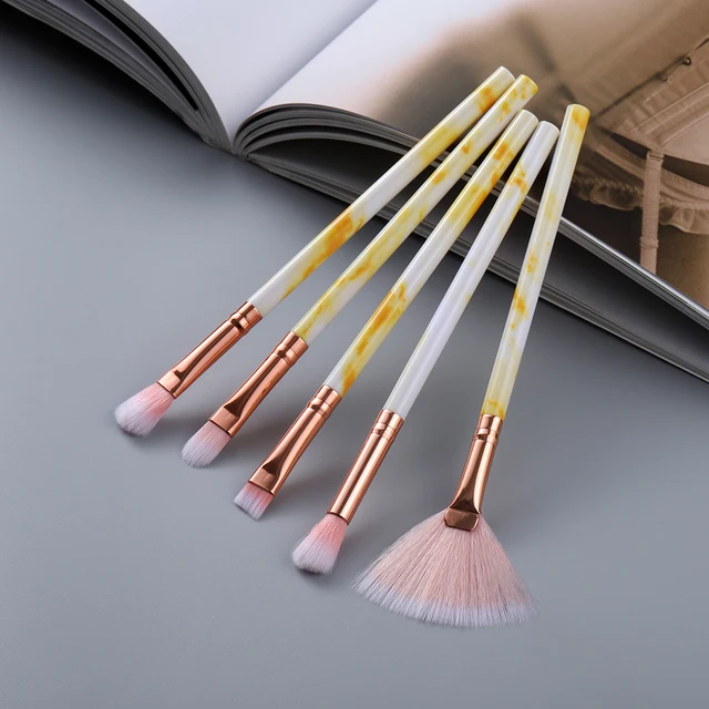 FLD 5/15Pcs Makeup Brushes Tool Set Cosmetic Powder Eye Shadow Foundation Blush Blending Beauty Make Up Brush Maquiagem Eye 5psc yellow