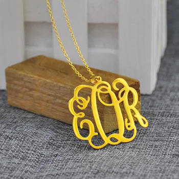 

Wholesale 925 Silver Monogram Necklace Personalized 3 Initial Golden Plated Custom Jewelry collier en argent