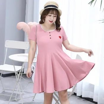 

Women's summer solid color embroidery button dress plus size knee length casual wear 100 kg can be worn