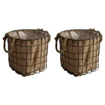 

2PCS Wrought Iron Weaving Baskets Retro Storage Baskets Flower Baskets (Black)