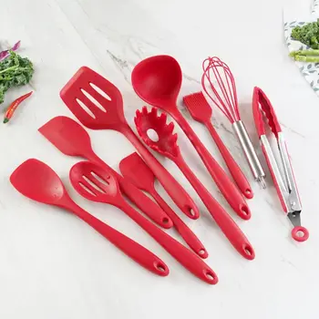 

11pcs Red/Black Nonstick Cookware Kitchen Utensils Tool Set Silicone Spatula Spoon Cooking Tools