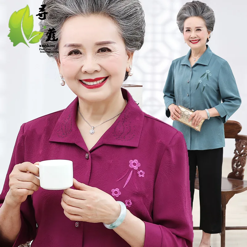 Spring Clothing New Products Grandma-Three-quarter-length Sleeve Elderly People WOMEN'S Suit Elegance 60-Year-Old Grandma-T