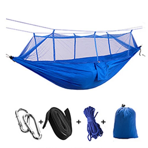 Портативный Кемпинг гамак с москитной сеткой Водонепроницаемый Дождь муха палатка брезент двойной открытый легкий нейлоновый гамак - Цвет: blue - blue net