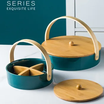 

Japanese-style Handheld Ceramic Fruit Tray with Lid Snack Nut Dried Fruit Platter Candy Dish Cafe Restaurant Plates Serving Dish