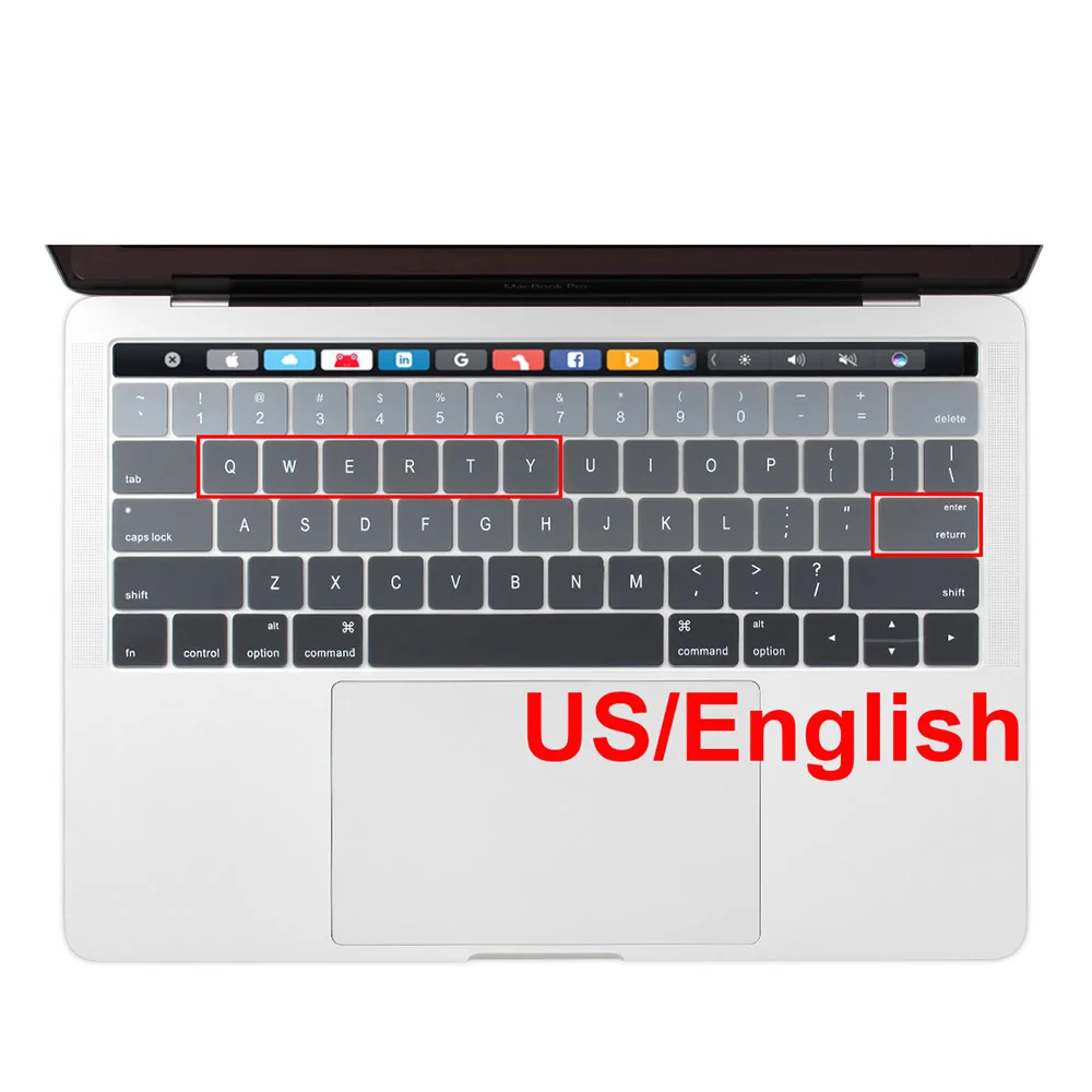 Силиконовая Защитная крышка для клавиатуры для MacBook 13 15 A2159A1989 A1706 A1707 A1990 - Цвет: US English Gray
