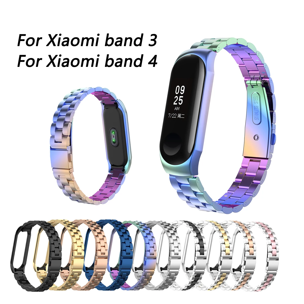 Для Xiaomi Mi Band 4/Band 3, универсальный металлический чехол, ремешок из нержавеющей стали, аксессуары для ремня, браслет Correa