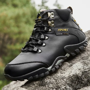 

Leather Warm Mountain Winter Hiking Boots Men Tactical Boots Outdoor Hiking Shoes Lace-up Trekking Shoes Anti-skid Snow Boots