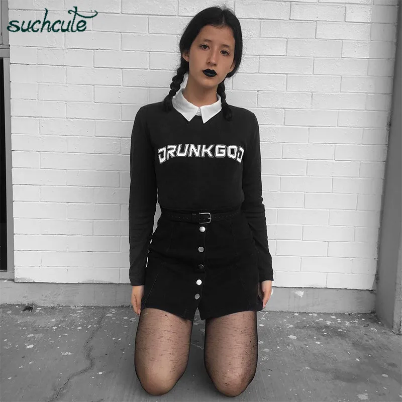SUCHCUTE/школьные женские толстовки с буквенным принтом; Повседневная Базовая Осенняя коллекция года; Длинная Готическая уличная толстовка с капюшоном для женщин в стиле панк; Bluzy Damskie