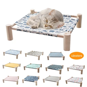 

Cat Bed House Cat Hammocks Bed Wood Canvas Cat Lounge Bed for Small Dogs Rabbit Cats Durable Canvas Pet House Supplies