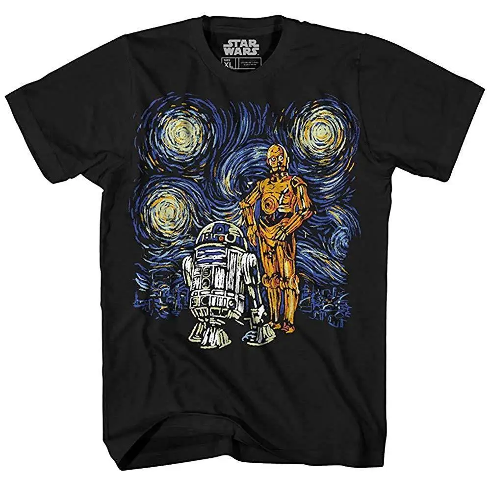 

Starry Night R2-D2 C-3PO R2D2 Van Gogh Adult Men's Graphic Tee Apparel T-Shirt Cool Casual pride t shirt men Unisex Fashion