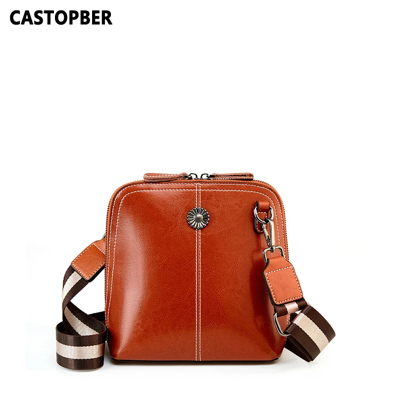 

Women's Shell Bag Sunflower Bag Vintage Split Leather Shoulder Handbags Ladies Small Bags Retro Double Zipper Purse Famous Brand