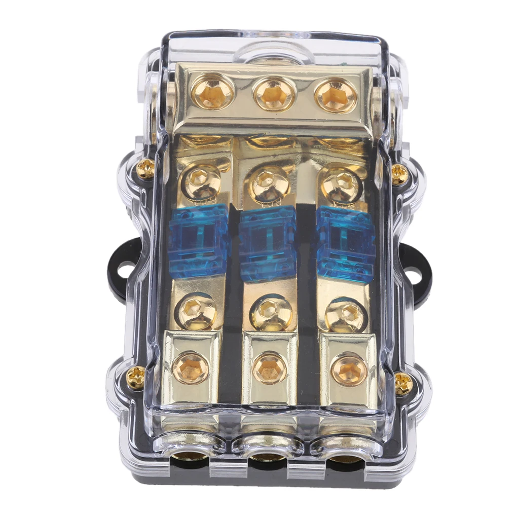3 Way Power Distribution Block 4/8 AWG Gauge AGU Fuse Holder 60A(3in 1out)