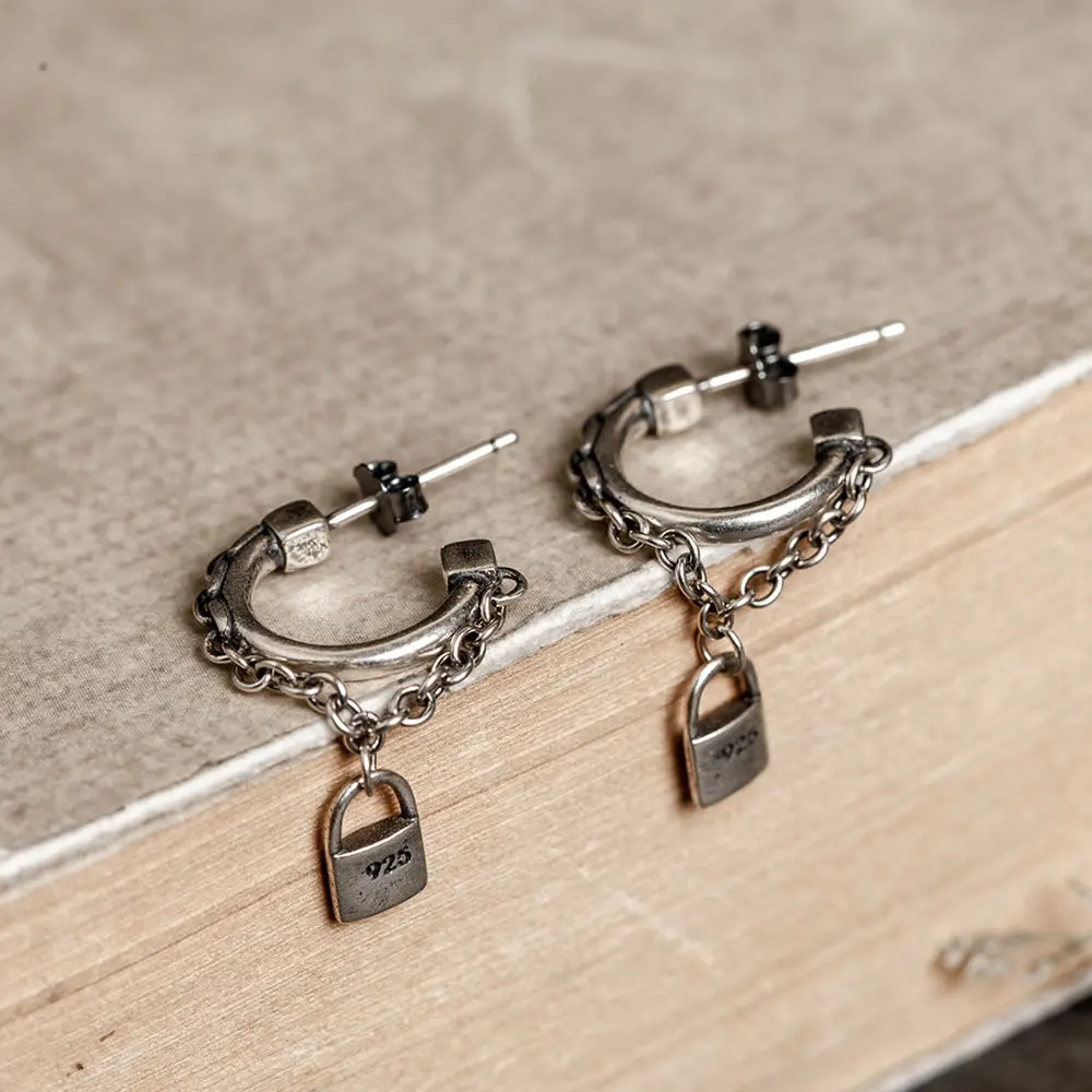 

925 Sterling Silver Small Lock Stud Earrings Women Punk Earrings Vintage Party Wedding Jewelry Gifts for Girls Women Jewelry