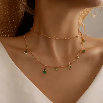 

Tocona Elegance Clear Water Drop Green Rhinestone Choker Necklace for Women Multi-layer Bead Jewelry Drop Shipping 14723