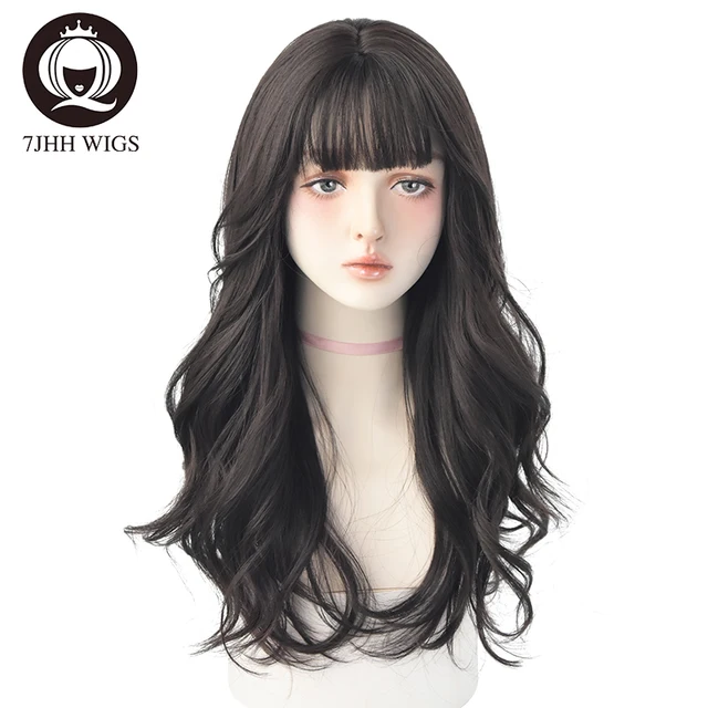 7JHH WIGS Light Brown Wig For Women With Fringe Fashion Heat Resistant Mid-Length Synthetic Wig C8289-2