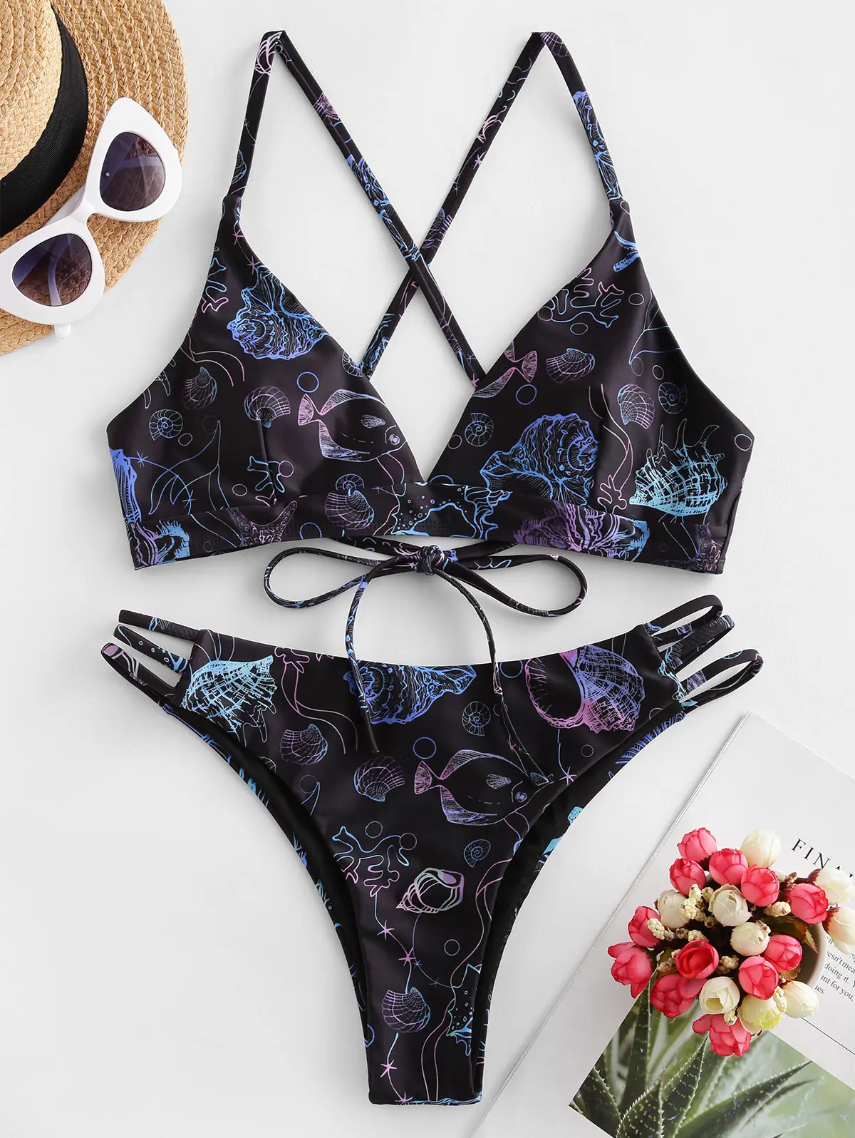 ZAFUL Jellyfish Print Criss Cross Bikini Swimsuit Women Spaghetti Straps Bikini Sets Padded Two Piece Swimsuit Summer 2020 Beach ZAFUL Jellyfish Print Criss Cross Bikini Swimsuit Women Spaghetti Straps Bikini Sets Padded Two Piece Swimsuit Summer 2020 Beach