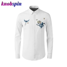 Мужская рубашка с пейзажной вышивкой, высокое качество, с длинным рукавом, тонкая, повседневная, хлопок, рубашки для мужчин, плюс размер, M-4XL, одноцветная, Chemise homme