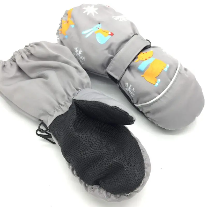 Winter New Children Print Cartoon Deer Rabbit Thickening Ski Gloves Kids Windproof Waterproof Non-slip Long-sleeved Mittens