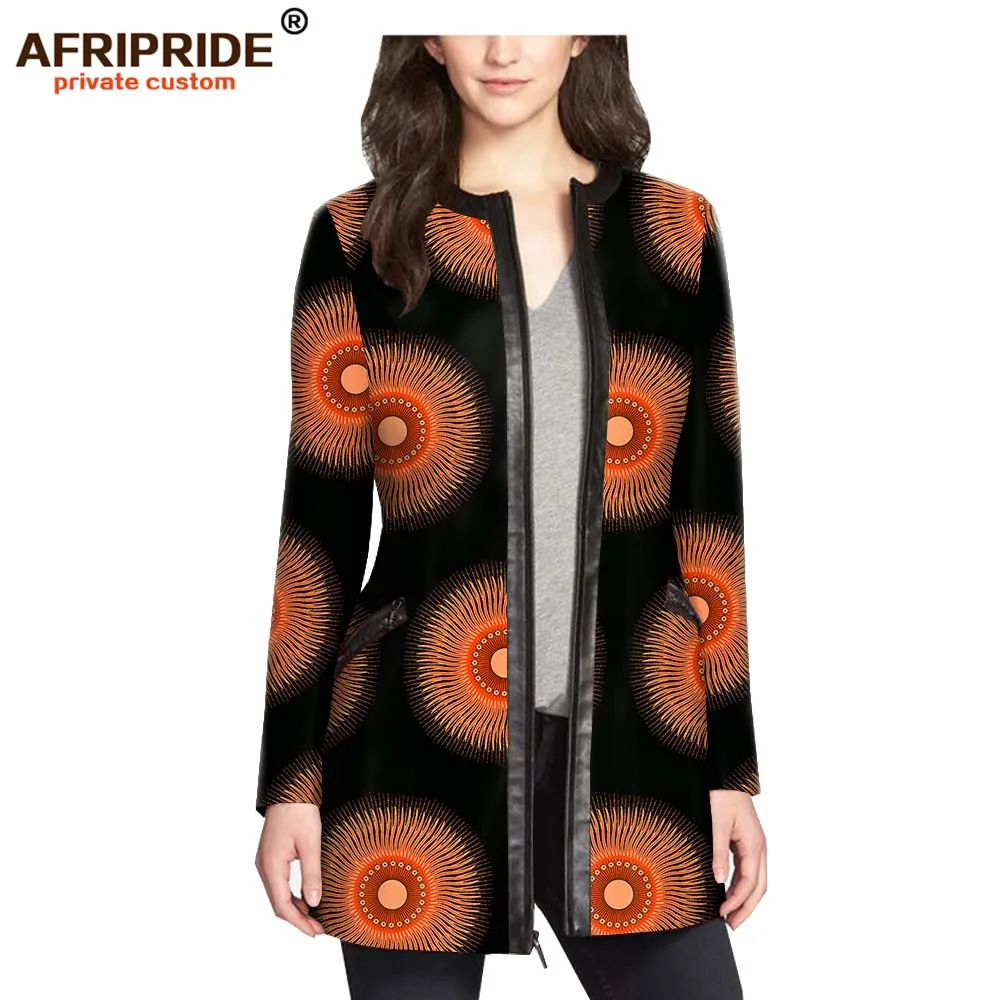 

2019 women`s coat african print jacket dashiki clothes formal outfit leather+cotton fabric full zipper AFRIPRIDE A1924010