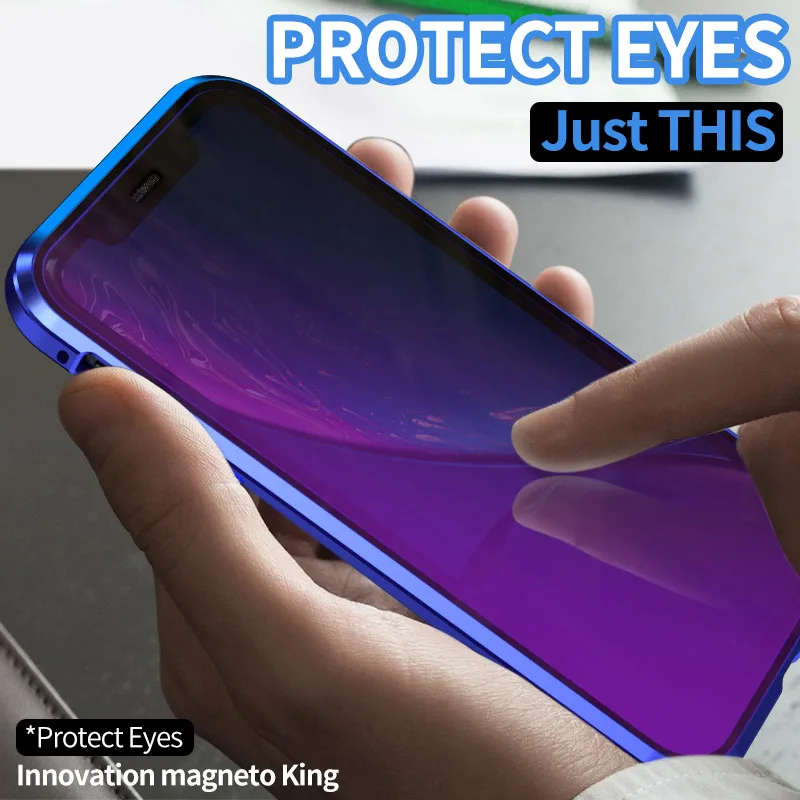 Чехол для Apple iPhone X XS MAX XR 8 7 6s Plus, анти-синий светильник, экран и заднее закаленное стекло 360, полная защита, металлический чехол