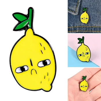 

Lemon Enamel Pin Cute Cartoon Unhappy Yellow Lemon Fruit Jewelry Badge Jeans Shirt bag Brooches Pins For Friends