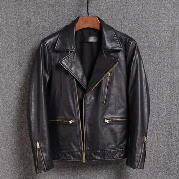 

Genuine Leather Jacket Men Real Sheepskin Coat Spring Autumn Mens Slim Motorcycle Jacket Chaqueta Cuero Hombre WT183064 YY455