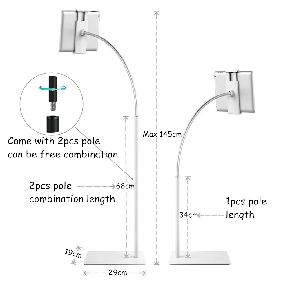 Беговая дорожка планшет напольная подставка держатель для сотового телефона с регулируемым поворотом на 360 ° Гибкая гусиная шея и стабильная база для iPad iPhone