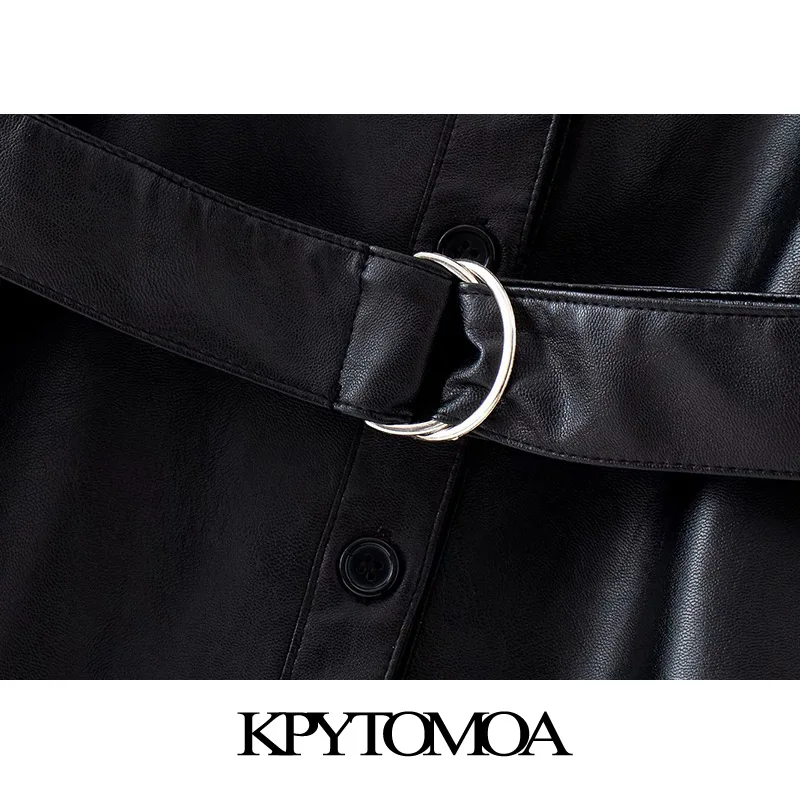 KPYTOMOA женское модное мини платье из искусственной кожи с поясом винтажные женские