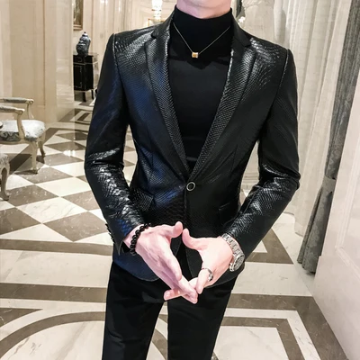 メンズレザースーツジャケット シンプルなボタン スリムフィット 春秋 プリント パーティー ラージサイズ 22 Aliexpress メンズ服