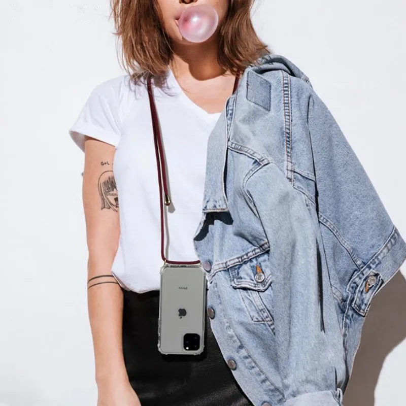 

transparent phone case for Samsung Galaxy S10 S9 S8 plus S10 lite lanyard shoulder strap rope cord case cover Anti-knock coque
