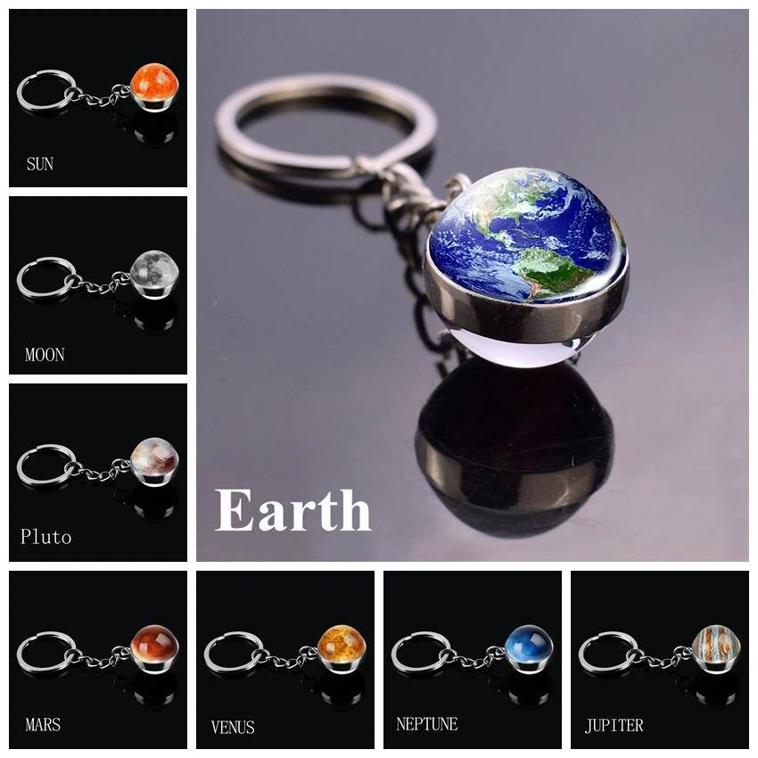 ソーラーシステム惑星キーホルダー銀河星雲宇宙宇宙キーリングムーン地球火星アート画像両面ガラスボールキーチェーン Key Chains Aliexpress