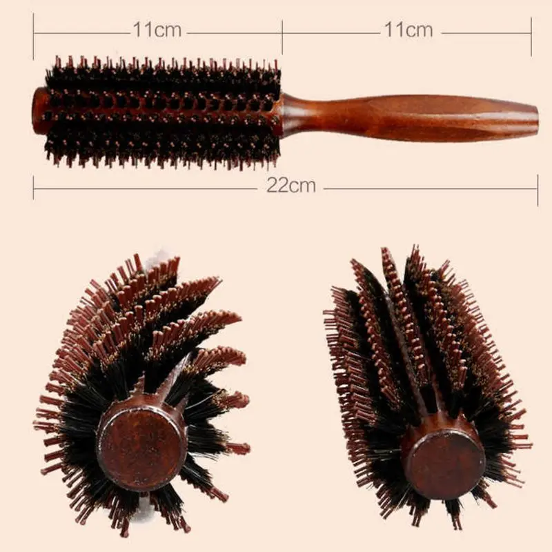 Straight Twill Hair Comb Natural Boar Bristle Rolling Brush Round Barrel Blowing Curling DIY Hairdressing Styling Tool 6 Types hair styling tools hair brush comb
