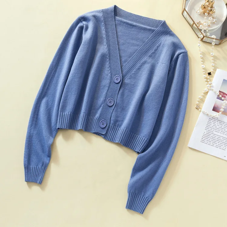 Colorfaith New Autumn Winter Women's Sweaters Cardigans Minimalist Knitting Tops Fashionable Korean Style Ladies SW8864 - Цвет: Синий