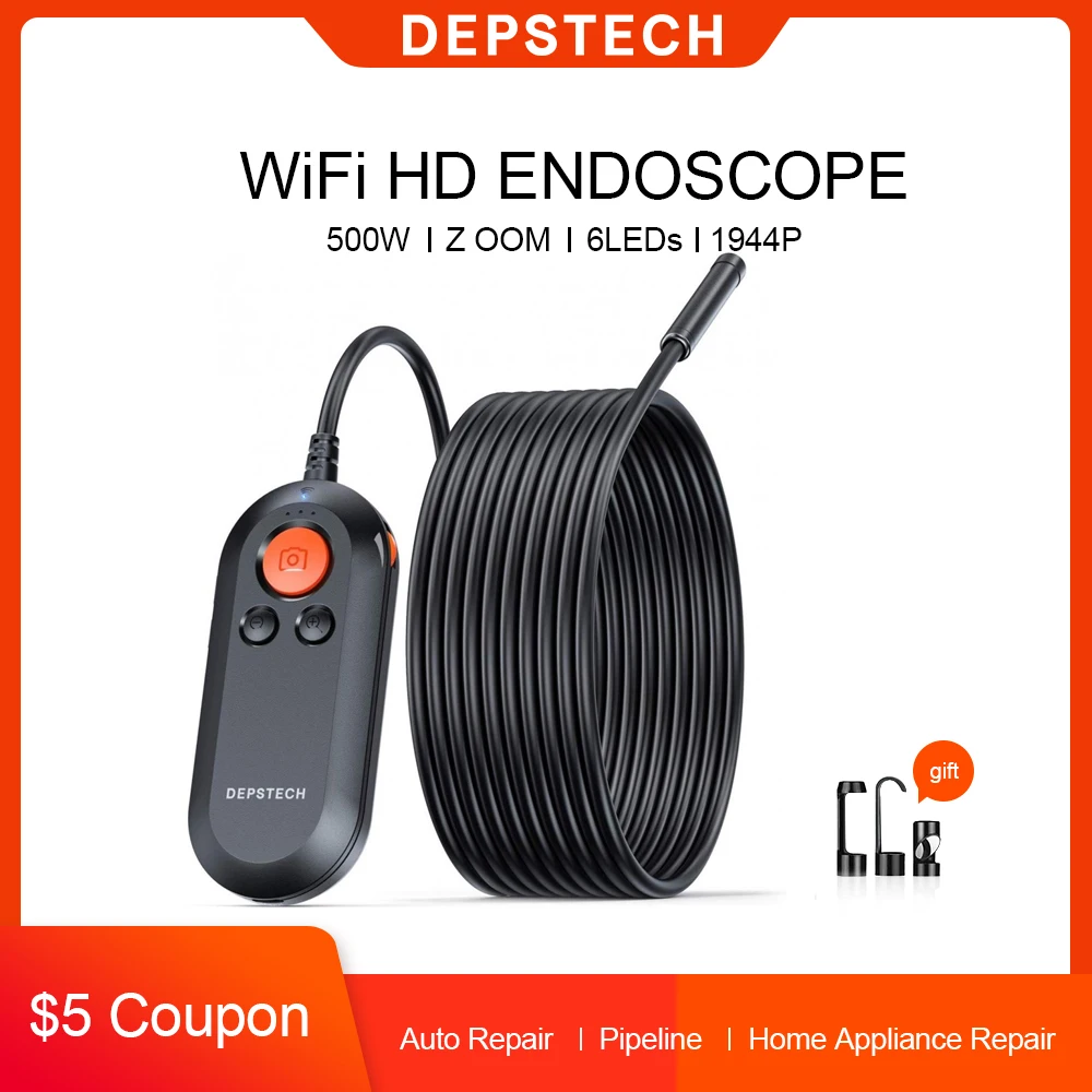 DEPSTECH-cámara endoscópica de inspección HD, boroscopio inalámbrico de 2.0MP y 5.0MP, WiFi, 6 LED, para Android e iOS