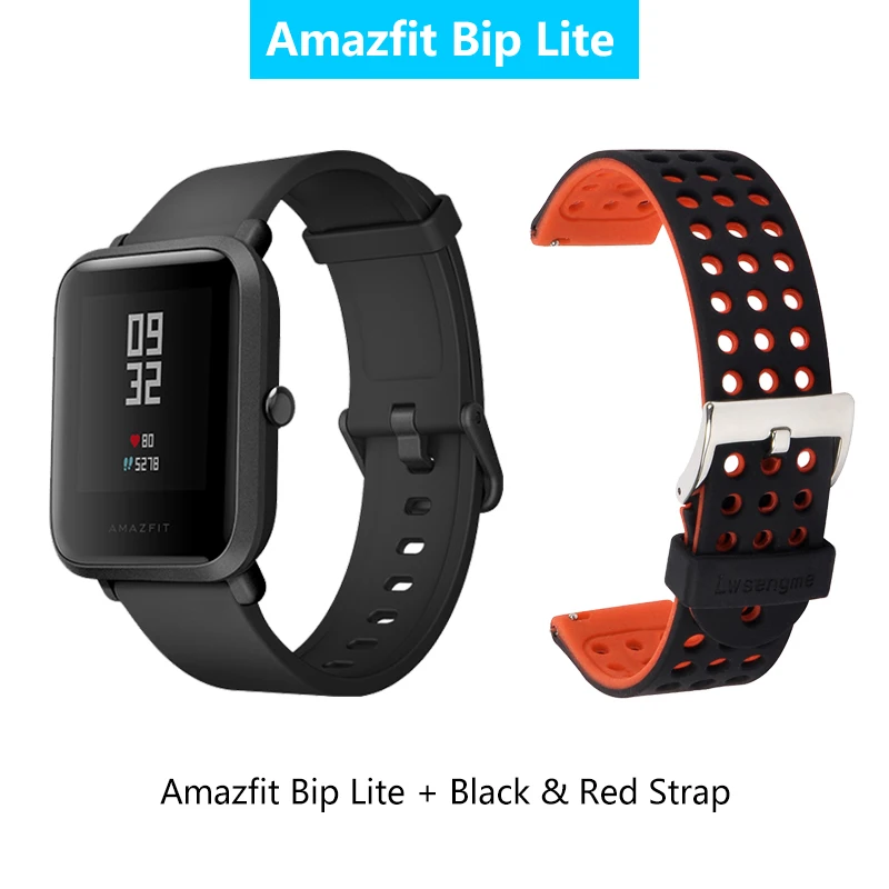 Amazfit Bip Lite Смарт спортивные часы 3ATM Водонепроницаемость активность 45 дней Срок службы батареи часы монитор сердечного ритма часы - Цвет: Add black Red strap